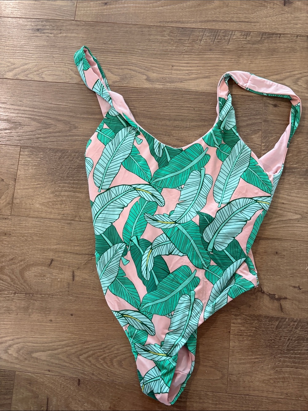 Pink & Green Tropical Leaf One-Piece Swimsuit